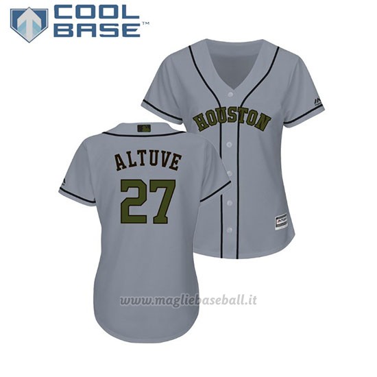 Maglia Baseball Donna Astros Jose Altuve 2018 Dia de los Caidos Cool Base Grigio